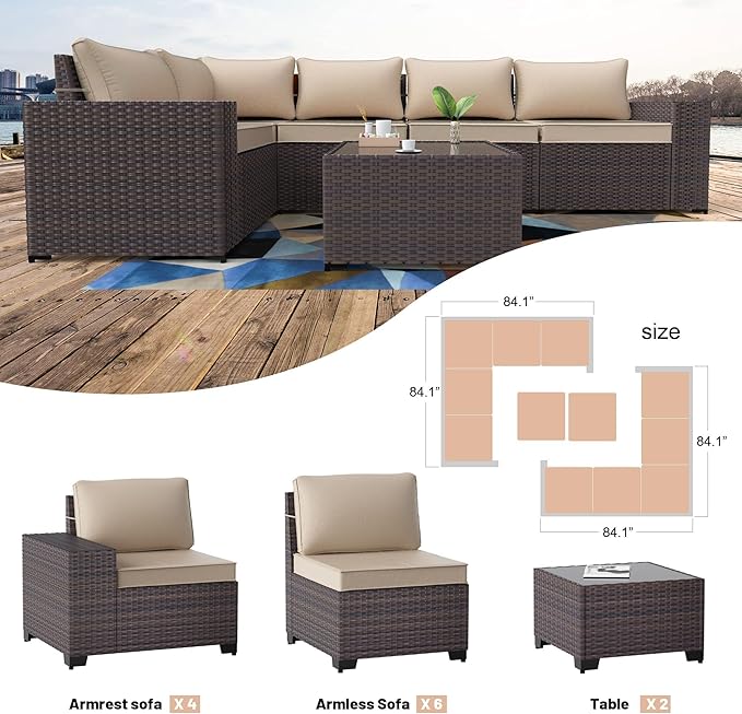 Kullavik 12 Pieces Outdoor Patio Furniture Set PE Wicker Rattan Sectional Sofa - Image 7