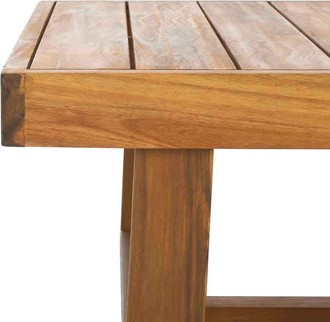 SAFAVIEH Outdoor Collection Duncan Natural Brown Slatted Top Solid Wood Coffee - Image 11