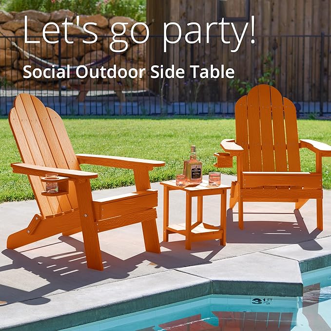 LUE BONA Adirondack Outdoor Side Table, 2-Tier Orange HDPS Patio End Table - Image 4