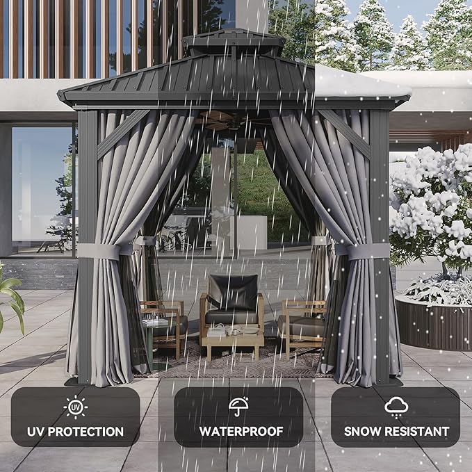 Aoxun 8'x8' Hardtop Gazebo, Aluminum Frame Canopy - Image 6