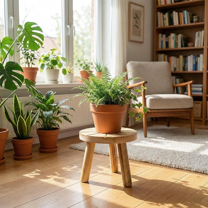 Delma Wood Plant Stands Indoor, Mid-Century Modern Plant Stool, Tall Plant Stand - Image 8