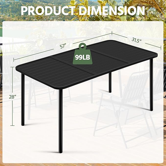Yaheetech Outdoor Dining Table for 6 Person, Rectangular Slatted Metal Patio - Image 3