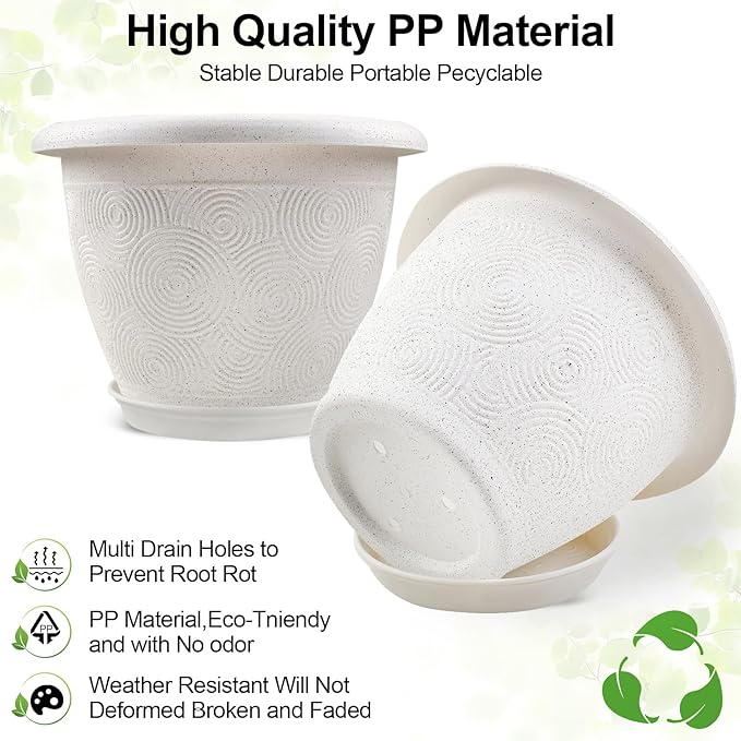 Plastic Flower Pots Planters For Indoor Plants, 4 Pack 14 Inch White Plant Pots - Image 4