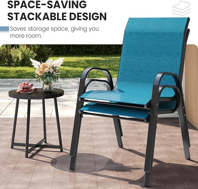 Patio Dining Chairs Set of 4, Stackable Dining Chairs High Back, Breathable - Image 6