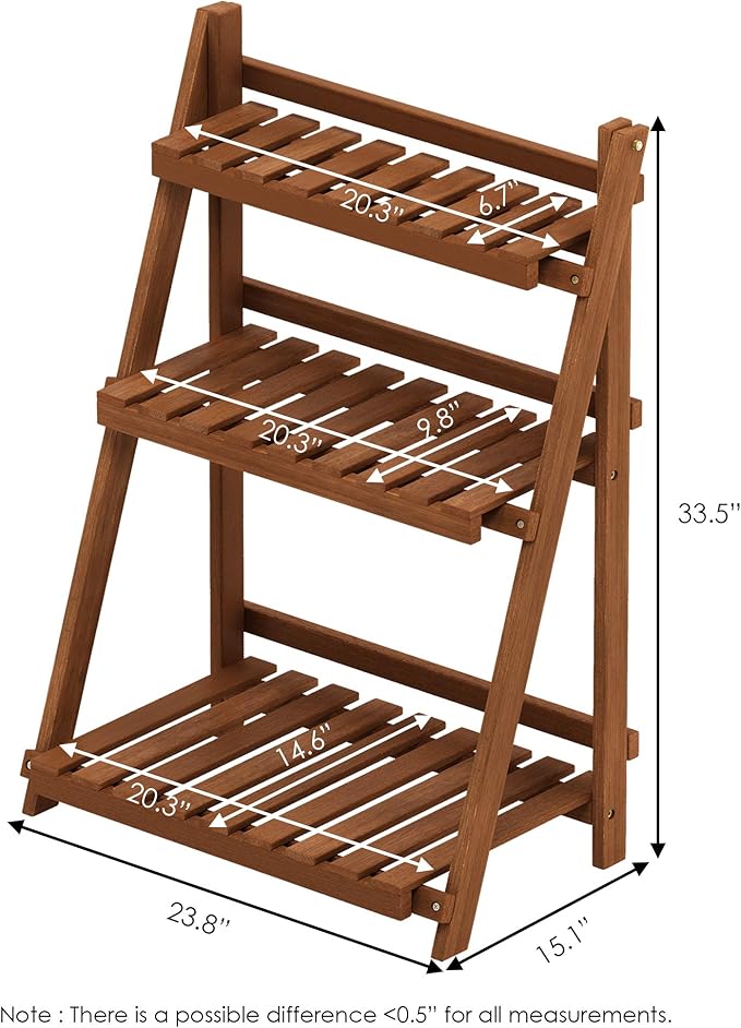 Furinno FG18452 Tioman Hardwood Patio Furniture Outdoor 3-Tier Flower Rack - Image 2