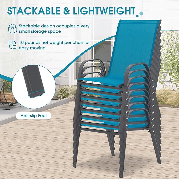 Outdoor Stackable Chairs Set of 8, Stacking Patio Chairs - Image 4