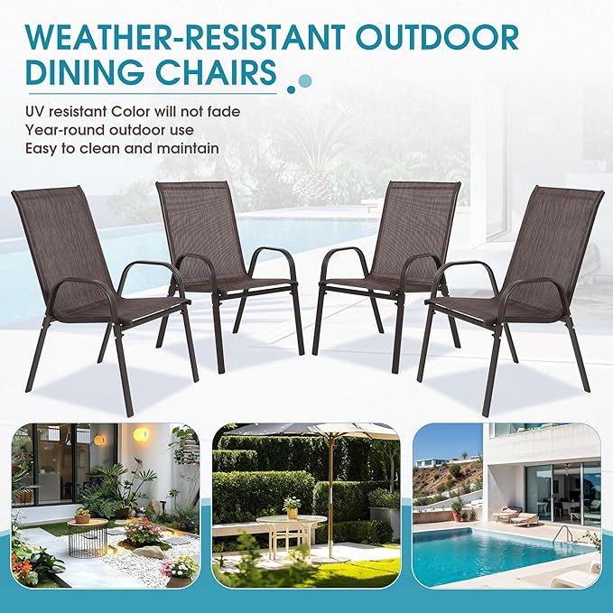 Outdoor Stackable Chairs Set of 4, Stacking Patio Chairs - Image 7