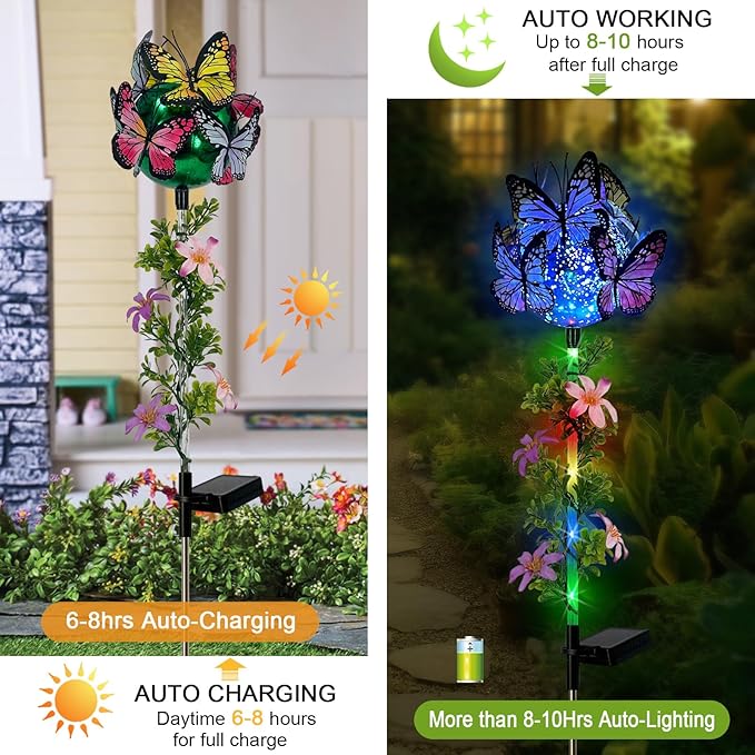 Solar Lights Outdoor Pathway, 2 Pack Butterfly - Image 4