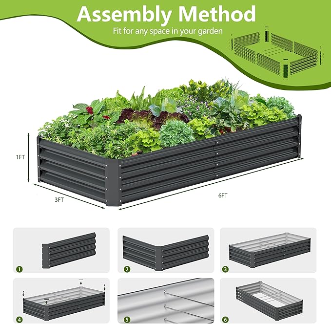 2PCS 6x3x1FT Galvanized Raised Garden Bed, Galvanized Planter Raised Garden - Image 4