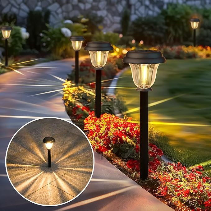 DERAYSION 8 Pack Solar Lights Outdoor, Stainless Steel Glass Solar Pathway - Image 7