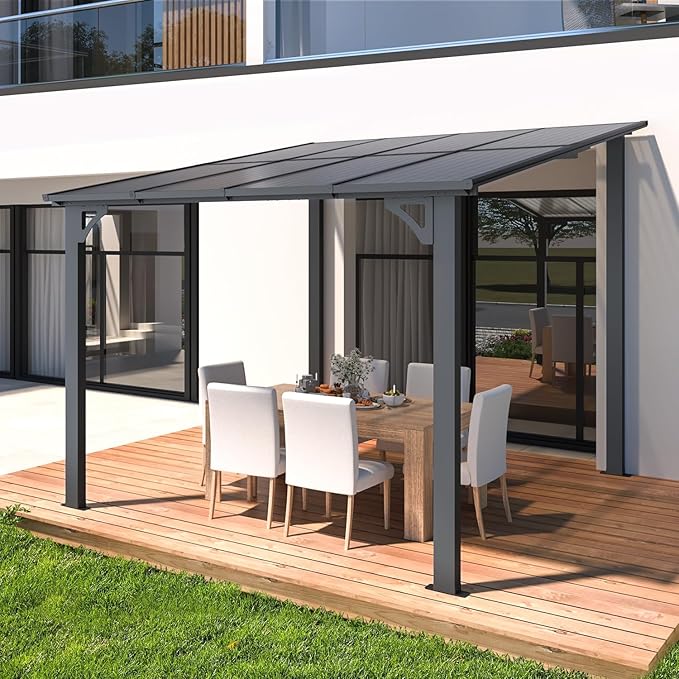 AECOJOY 8' x 8' Gazebo for Patio, Small Wall-Mounted Lean to Gazebo Pergola by AECOJOY