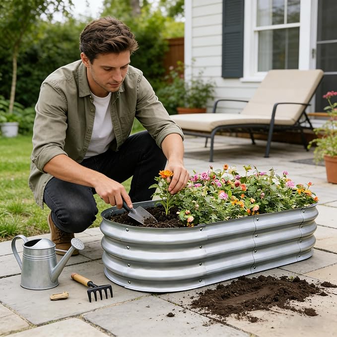 Gardmax Galvanized Raised Garden Bed, Lightweight Planter Boxes Outdoor - Image 8