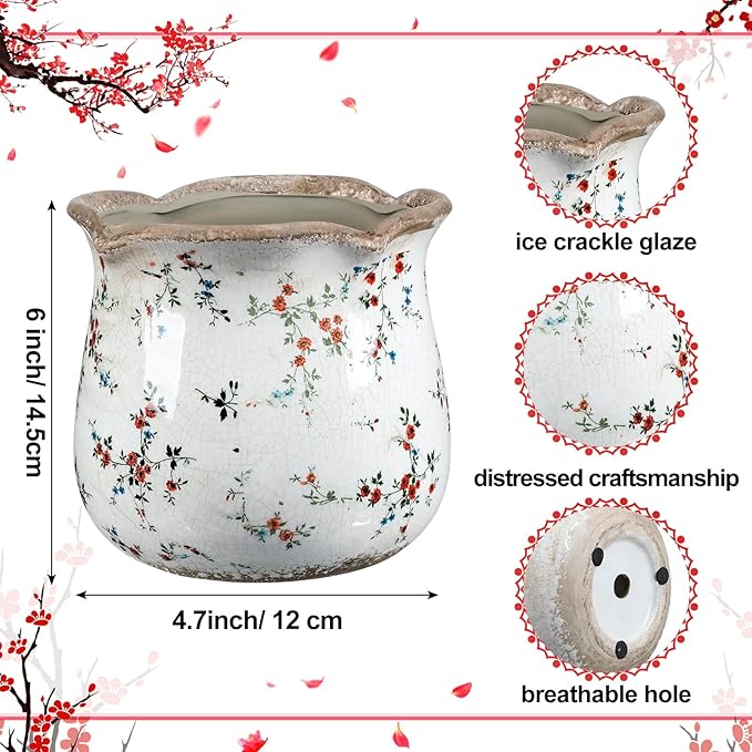 6 Inch Ceramic Plants Pots Vintage Ceramic Flower Planters Crackle Glaze Finish - Image 2