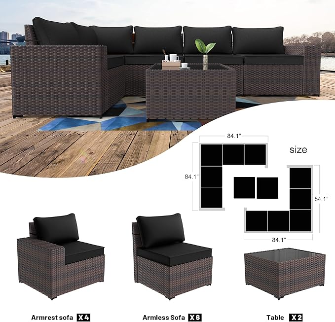 Kullavik 12 Pieces Outdoor Patio Furniture Set PE Wicker Rattan Sectional Sofa - Image 5