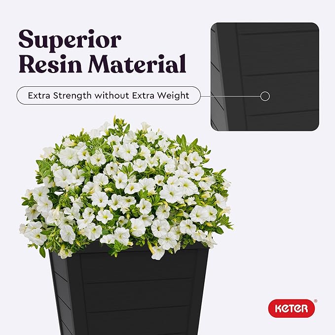 Keter Set of 2 Modern 22‑Inch Tall Outdoor Flower Pots – Large Resin Tapered - Image 6