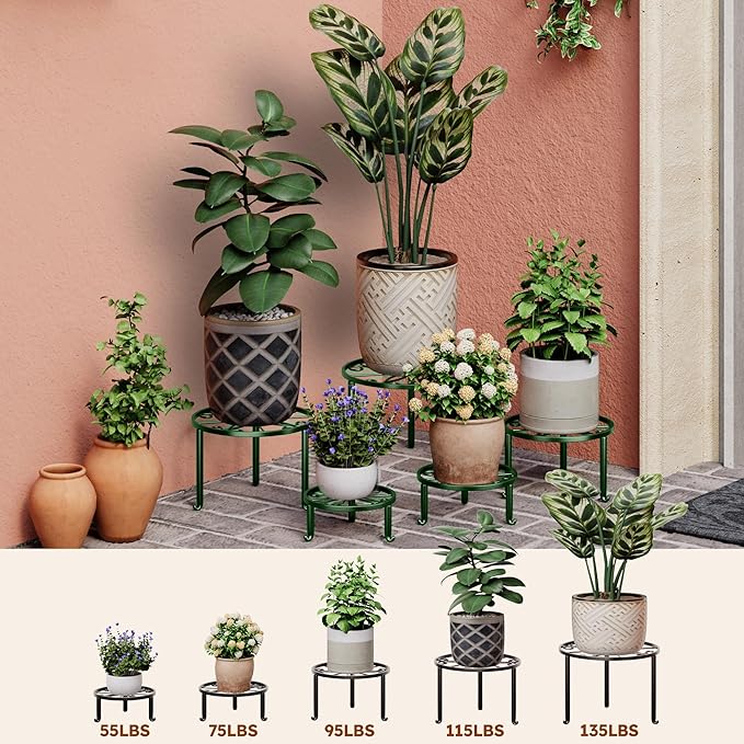 5-Pack Metal Plant Stand Indoor Outdoor Decoration Small Plant Holders - Image 3