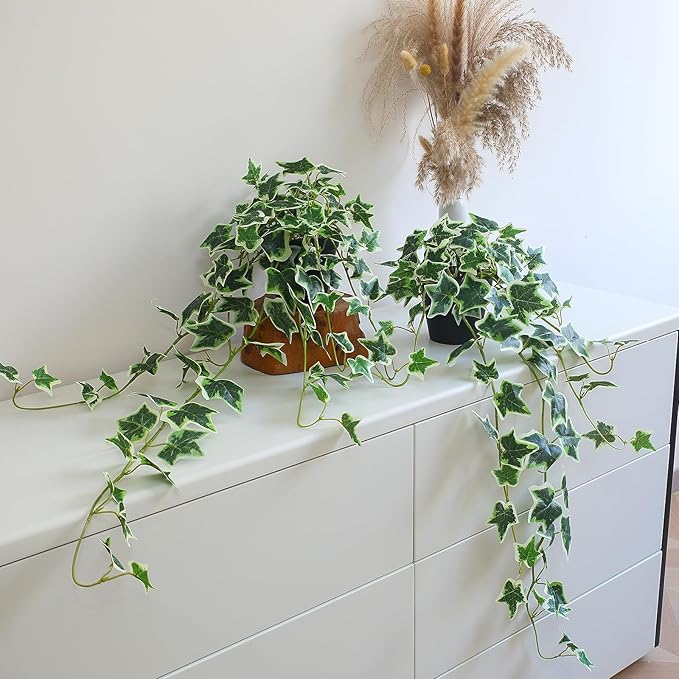 Fake English Ivy Plants in Pots Set of 2 – Realistic Artificial Ivy Greenery by ALYPTUS