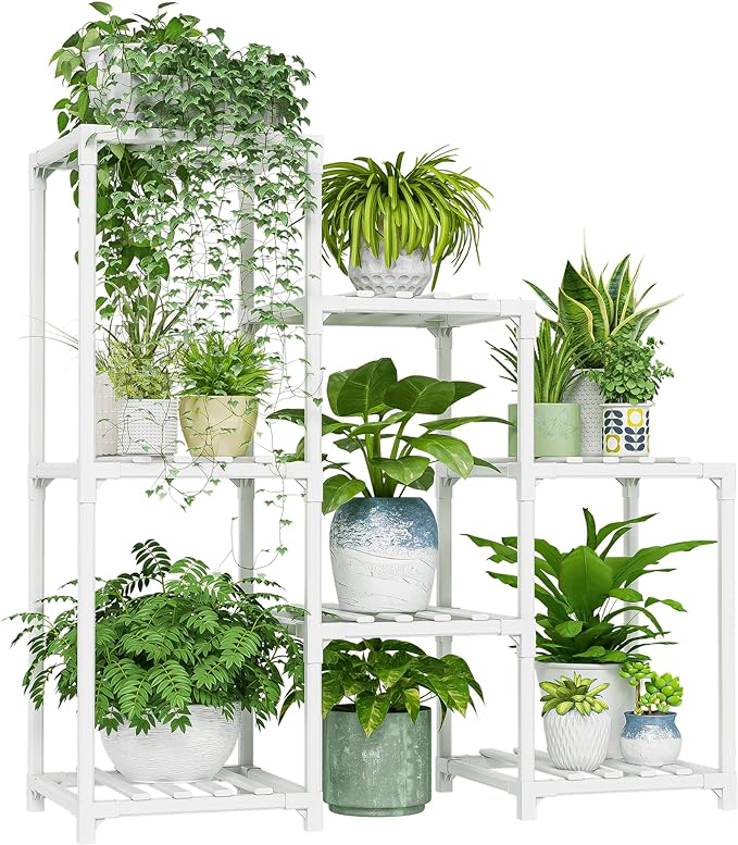 Bamworld Indoor Plant Stand Outdoor White Shelf Bamboo Plant Table by Bamworld