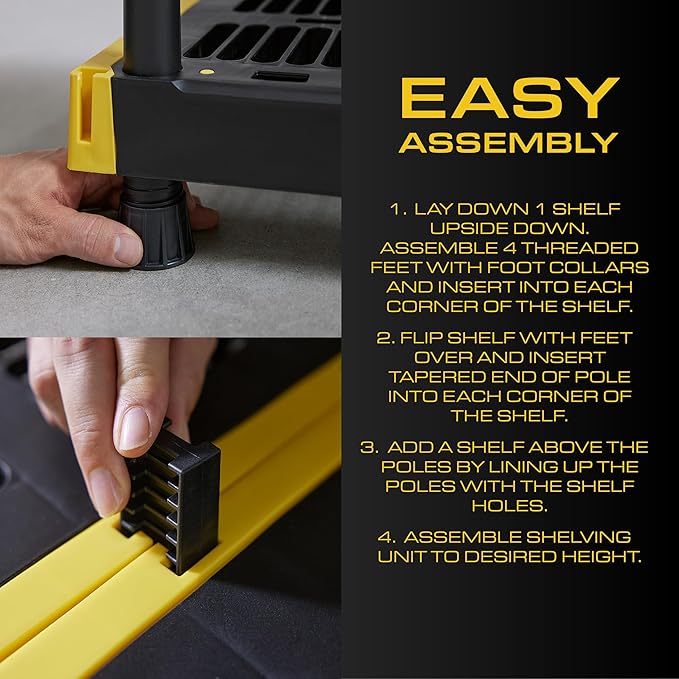 BLACK & YELLOW 4-Tier Heavy Duty Plastic Storage Shelves that Support up to - Image 6
