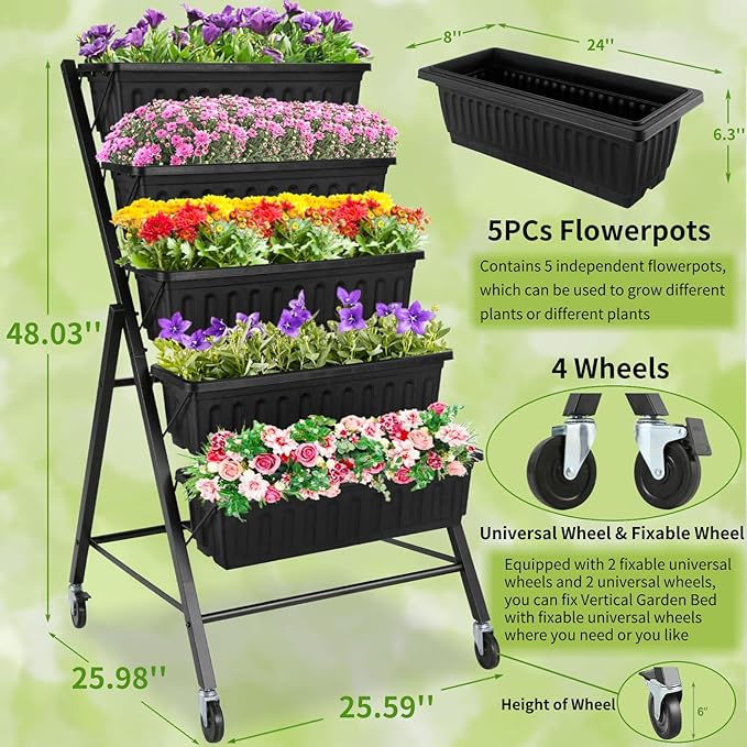 Homdox 4FT Vertical Garden Bed, 5 Tiers Raised Garden Planter, 25.6 * 26 * - Image 2