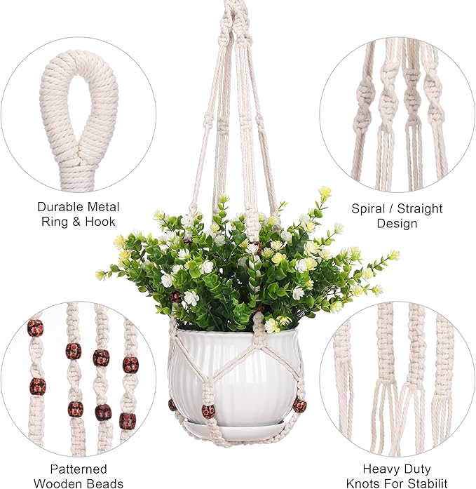 YIBOT 3 Pack Macrame Plant Hangers Indoor Different Size Hanging Planter Basket - Image 3