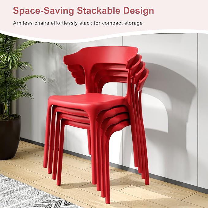 VECELO 4 Pack Plastic Stacking Chairs, Stackable Dining Chairs - Image 4