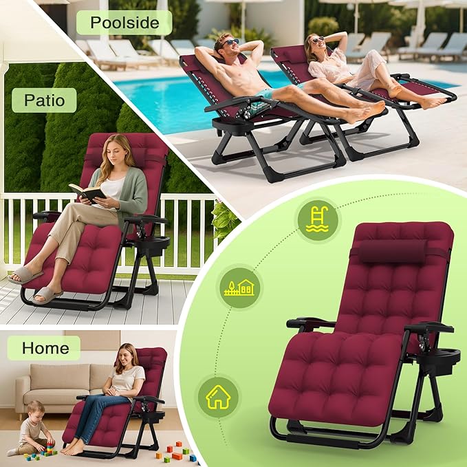 Suteck Zero Gravity Chair, Reclining Camping Lounge Chair w/Removable Cushion - Image 5