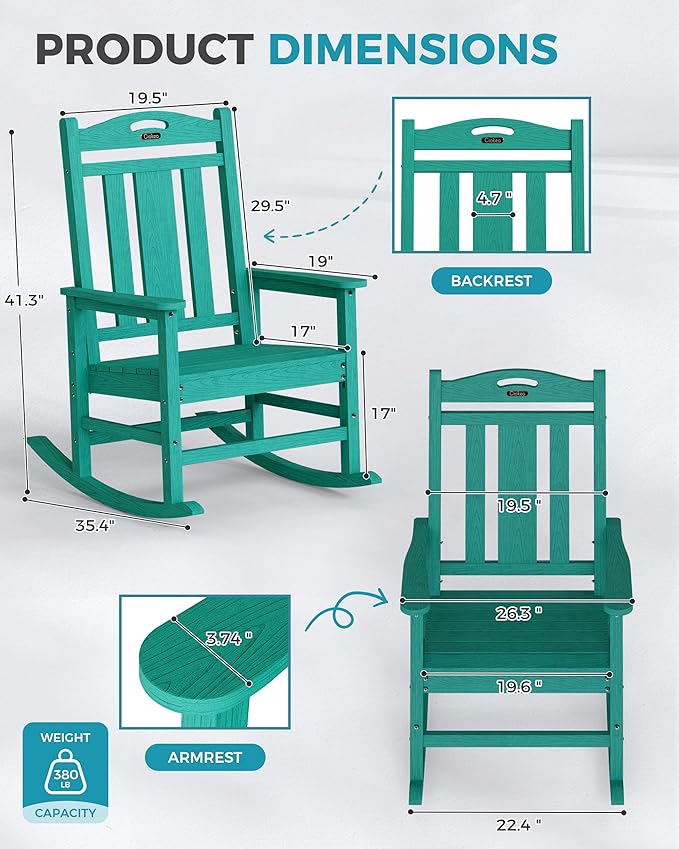 Ciokea Oversized Outdoor Rocking Chairs Set of 2, 380lbs Heavy-Duty Large Patio - Image 3
