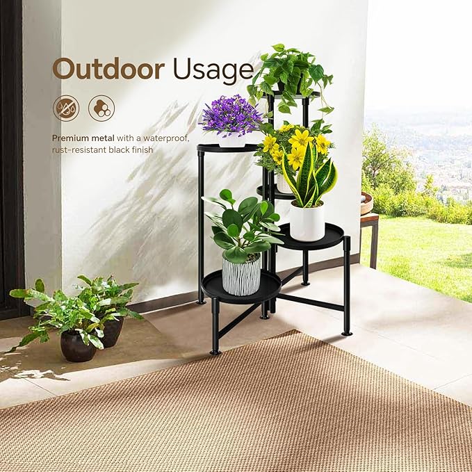5 Tier Plant Stand Indoor, Metal Corner Plant Shelf Outdoor, Foldable Tall - Image 4