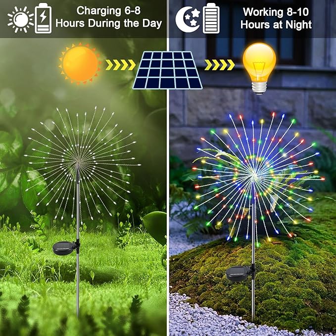 Solar Garden Lights Outdoor, 6 Pack 120 LED Twinkling Firework Lights Decorative - Image 2