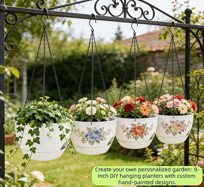 Set of 4-8 Inch Self Watering Hanging Planters - Image 4