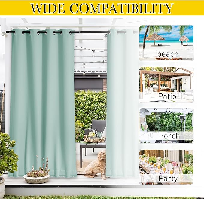 NICETOWN 2 Panels Waterproof Outdoor Curtains Fixed Grommet & Back Tab on Top & - Image 7
