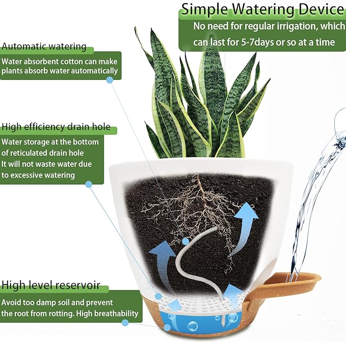 Self Watering Planters with Drainage Holes Reservoir, Nursery Planting Pot - Image 4