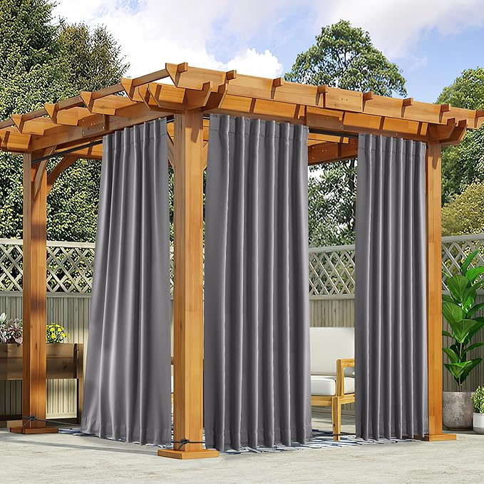 NICETOWN 2 Panels Grey Outdoor Curtains Waterproof Extra Long by NICETOWN