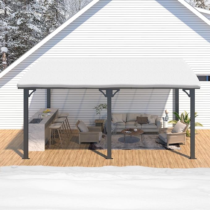 AECOJOY 16' x 10' Gazebo Outdoor Pergola, 10x16 Large Wall-Mounted Hardtop Lean - Image 5