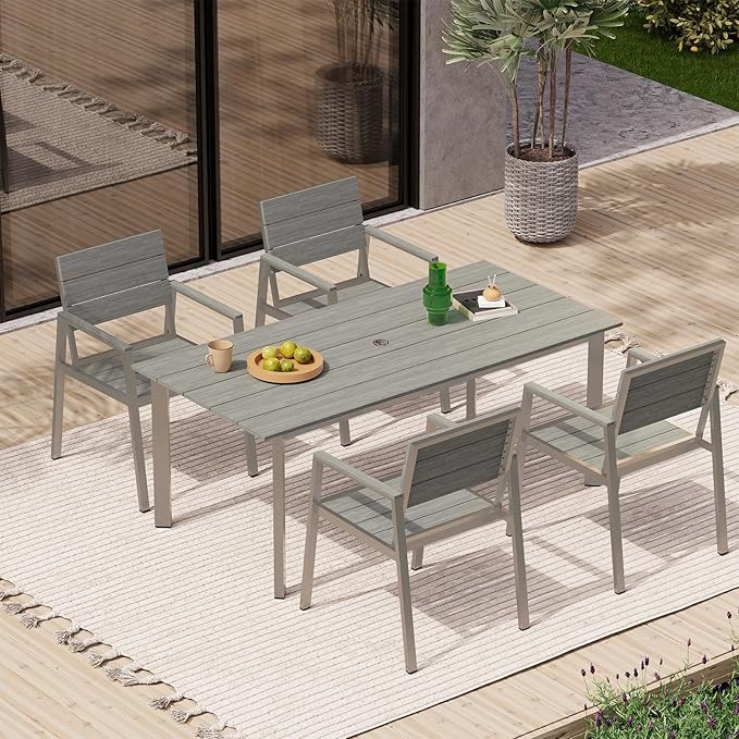 67" Rectangle HDPS Patio Dining Table, Aluminum Outdoor Patio Dining Table - Image 2
