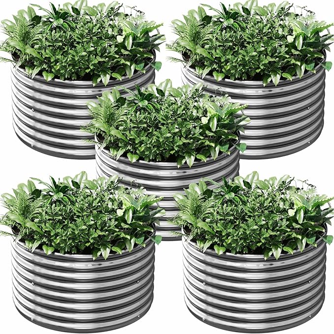 5 Pack 2x2FT Round Corrugated Galvanized Steel Raised Garden Bed Outdoor by CATMANOR