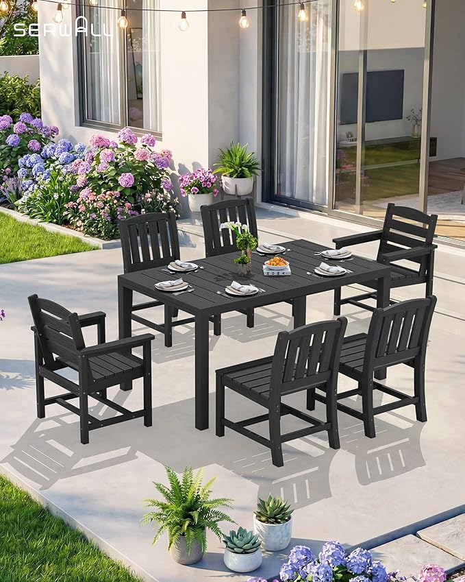 SERWALL 7-Piece Outdoor Dining Set, All Weather HDPE Outdoor Furniture Set - Image 9