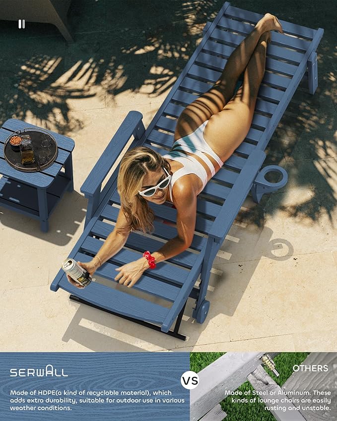 SERWALL Patio Chaise Lounge Chair Set of 6, 5 Positions Adjustable Poly Outdoor - Image 7
