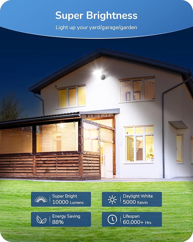 EDISHINE 10000LM LED Flood Light Outdoor, 2 Pack 73W Outdoor Security Light - Image 2