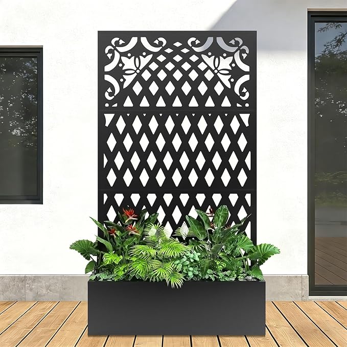 Metal Raised Garden Bed with Trellis & Privacy Screen, Modern Planter with by XOCUWU