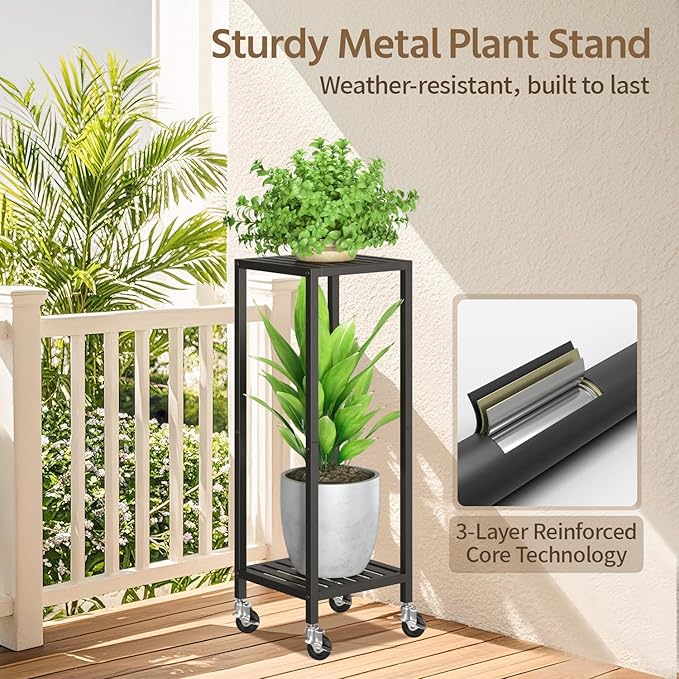 LASZOLA 2 Tier Black Metal Plant Stand Indoor Outdoor - Image 5