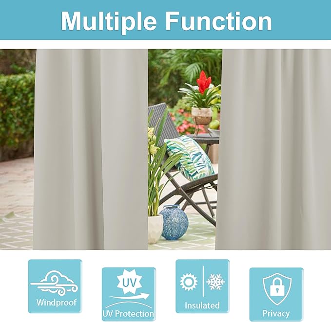 RYB HOME Outdoor Curtains for Patio Waterproof Block Sunlight Thermal Insulated - Image 5