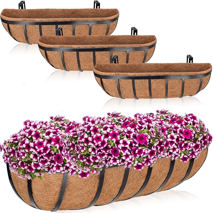 ZeeDix 4 Pack 24 Inch Railing Planter Box, Metal Window Boxes by ZeeDix