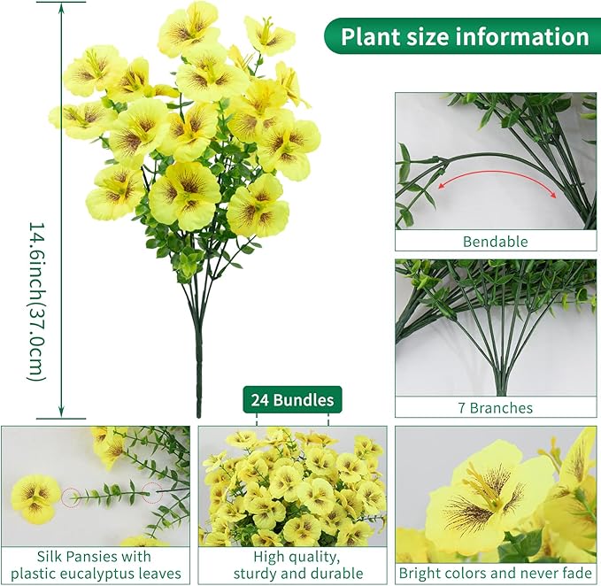 24 Bundles Artificial Pansy Flowers - Image 2