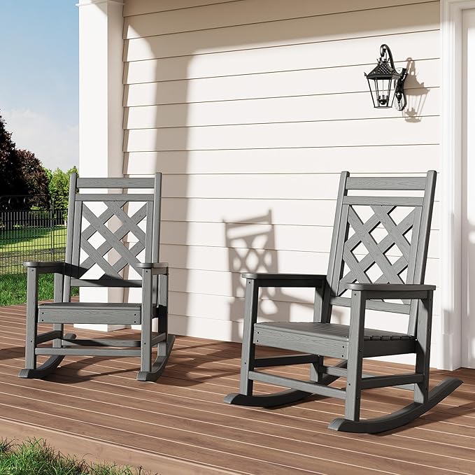 GarveeLife Outdoor Rocking Chair Set of 2, HDPE Weather Resistant Patio Rocking by GarveeLife