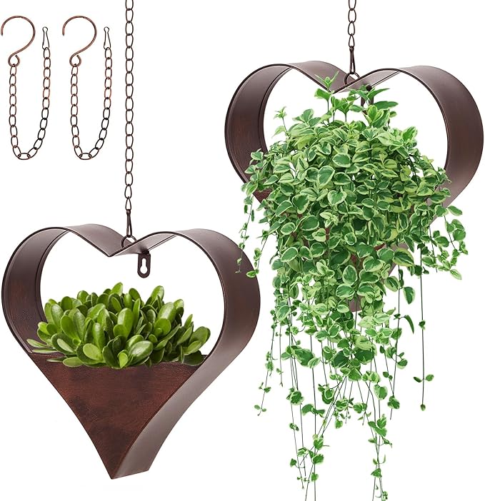 2 Pack Metal Plant Hangers Indoor and Outdoor Rustic Heart Shape Hanging by Romooa