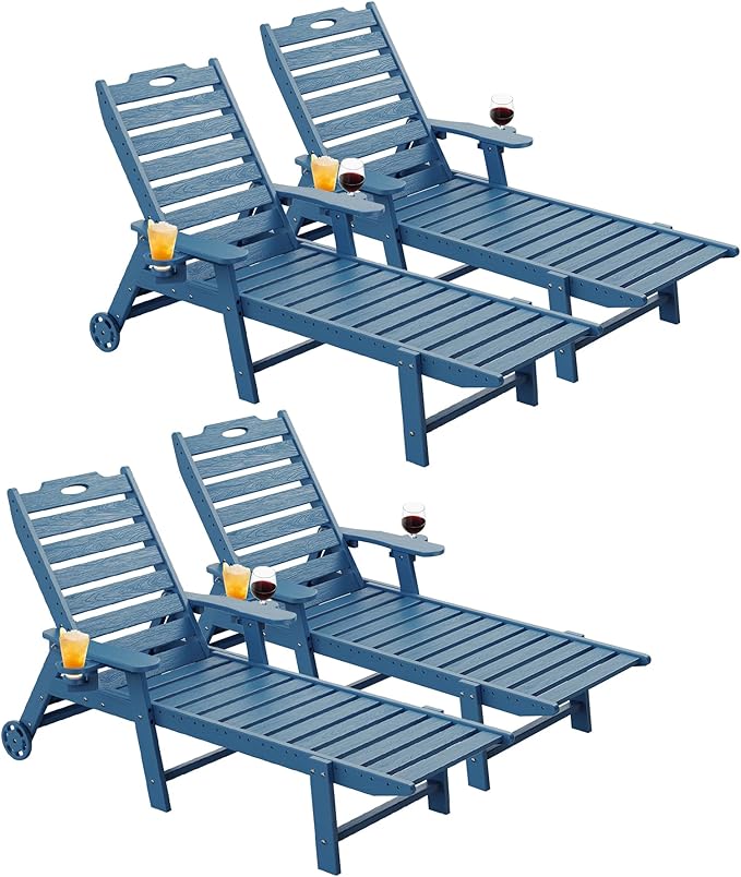 Carauci Lounge Chair Outdoor Set of 4, HDPE Chaise Lounge by Carauci