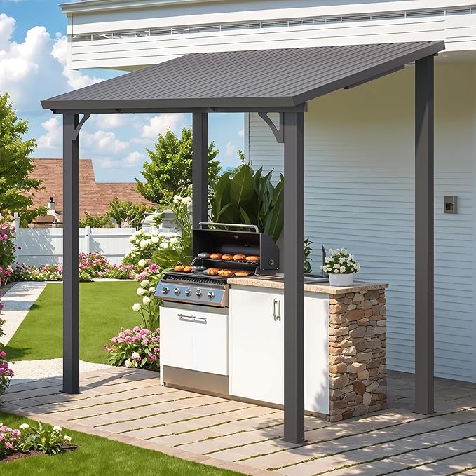 AECOJOY 8' x 5' Hardtop Grill Gazebo Outdoor Pergola, Small Heavy Duty Lean to by AECOJOY