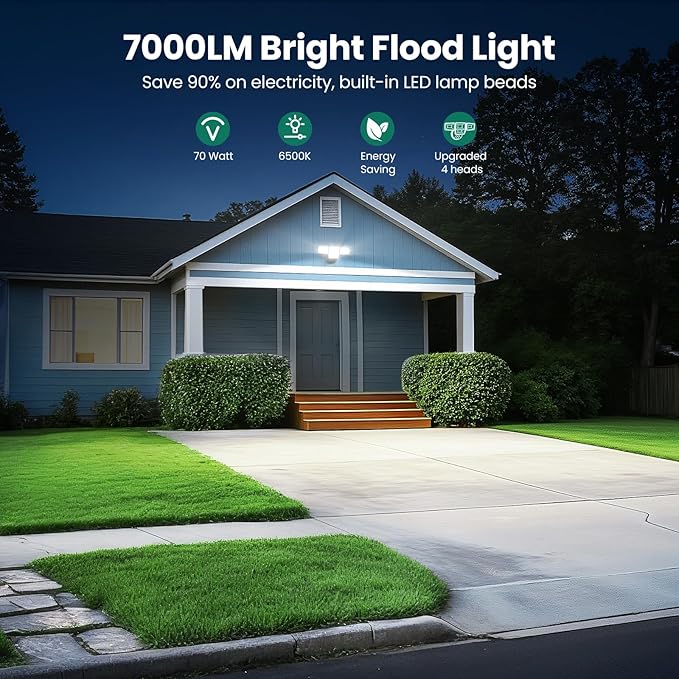 70W 7000LM LED Flood Lights Outdoor 2 Packs, Switch Controlled Security Lights - Image 3